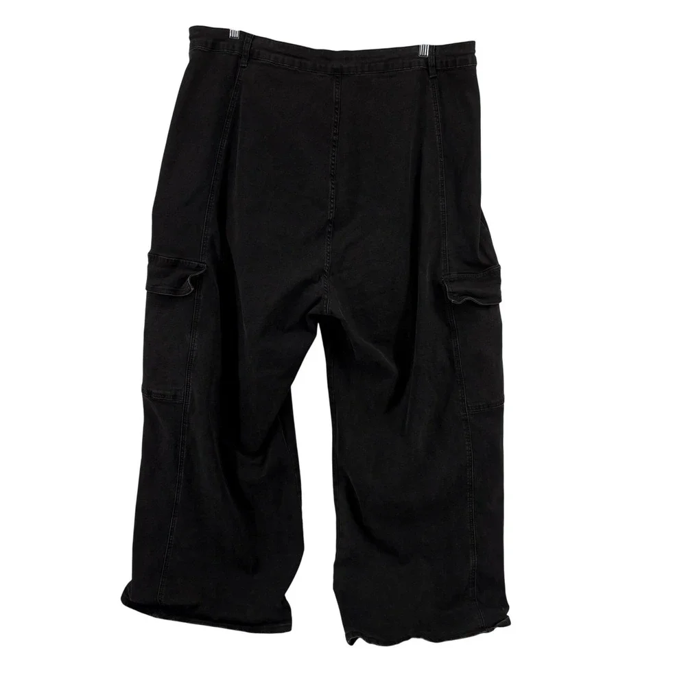 PrettyLittleThing‎ Plus Size 20 Black Wide Leg Crop Cargo Pants Goth